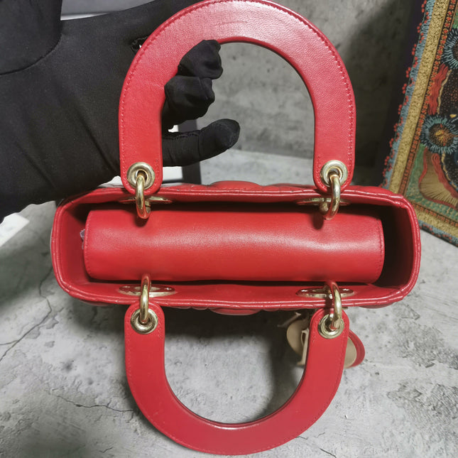 Sold Lady Dior Small My Abcdior Red Lambskin Cannage Leather
