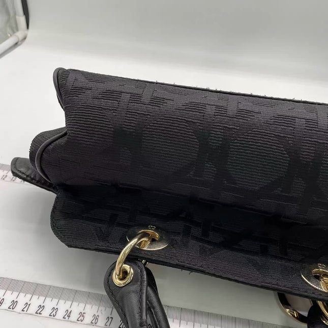 Christian Dior Macros Cannage Coating Canvas Handbag in Black