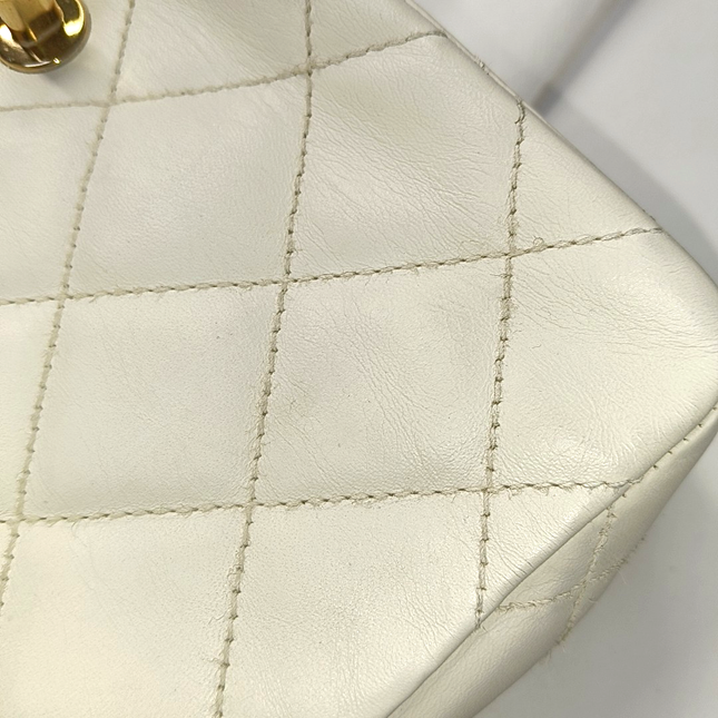 Chanel Classic Flap Medium Happy Stitch White Leather with Contrast Black Trim, 2003-04