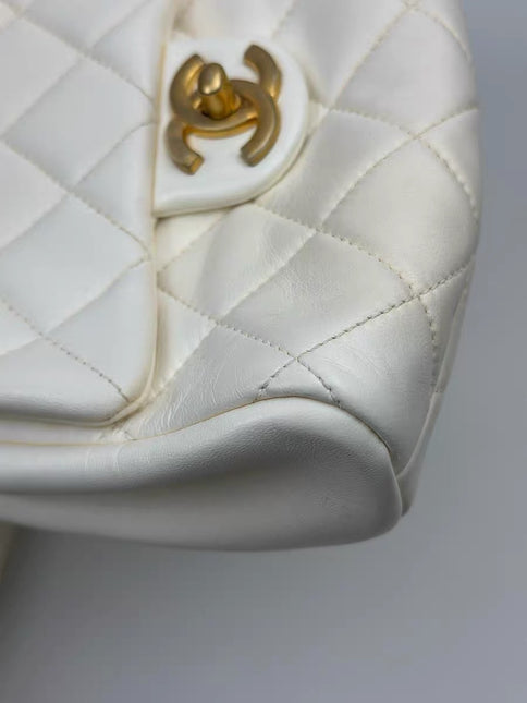 Chanel White Quilted Lambskin Double Side Pack Bags Aged Gold Hardware 2019