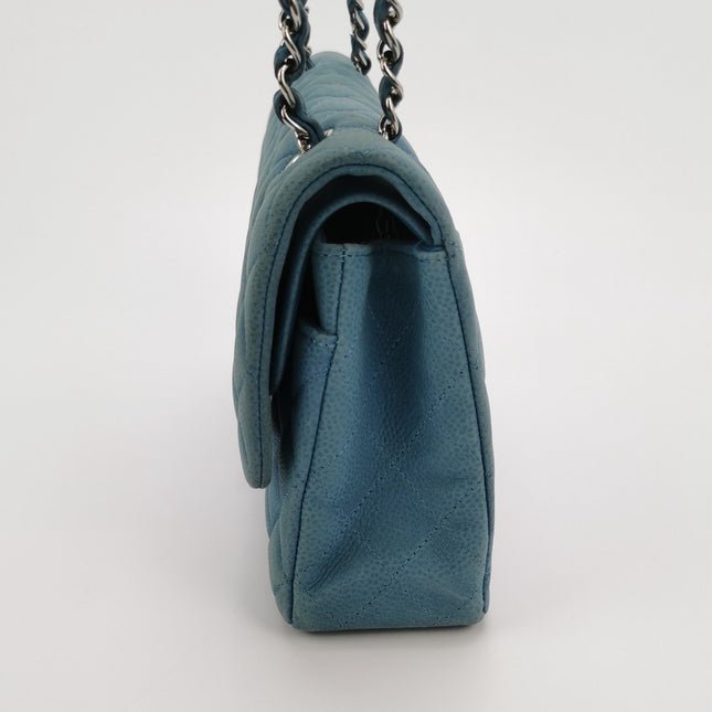 Chanel Timeless Classic Flap Medium Light Blue Caviar Leather Silver Hardware