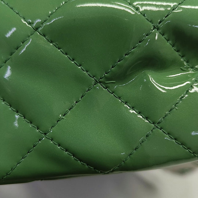 Chanel Classic Flap Mini Square Light Green Patent Leather Silver Hardware