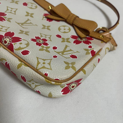 Louis Vuitton x Takashi Murakami Cherry Blossom Pochette Accessoire White Monogram