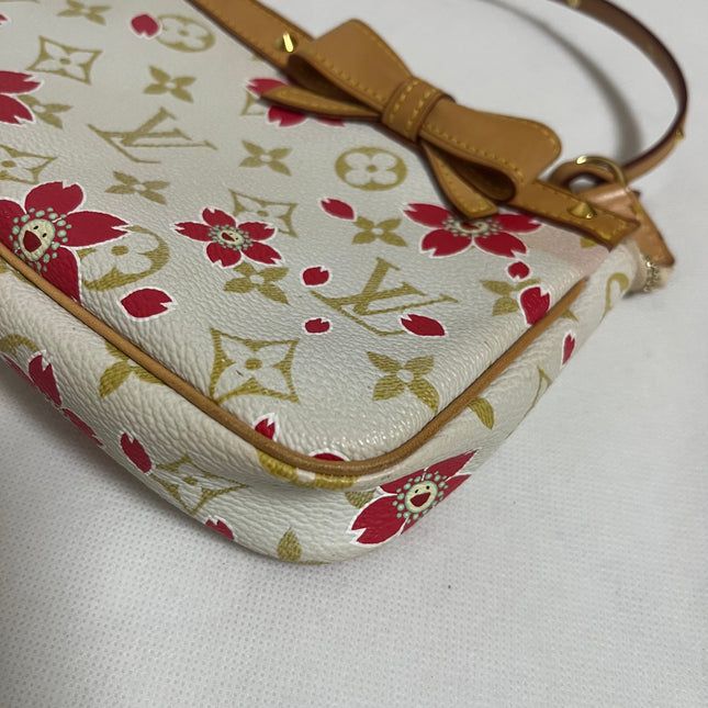 Louis Vuitton x Takashi Murakami Cherry Blossom Pochette Accessoire White Monogram