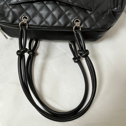 Chanel Cambon Multi-pocket Ligne Reporter Bag Large Black Calfskin Leather White Logo