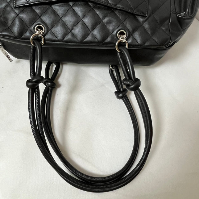 Chanel Cambon Multi-pocket Ligne Reporter Bag Large Black Calfskin Leather White Logo