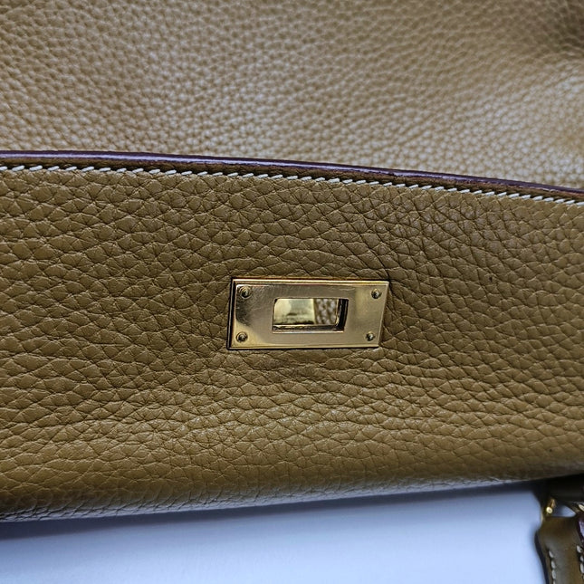 Hermes Kelly 32 Retourne Biscuit Brown Clemence Leather Gold Hardware Double Ring