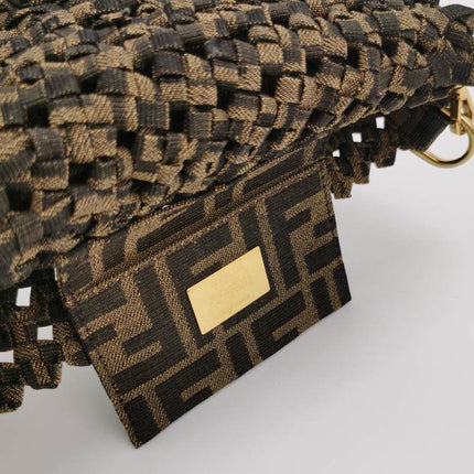 Fendi Baguette Mini Canvas Crochet Zucca Dark Green and Gold Hardware