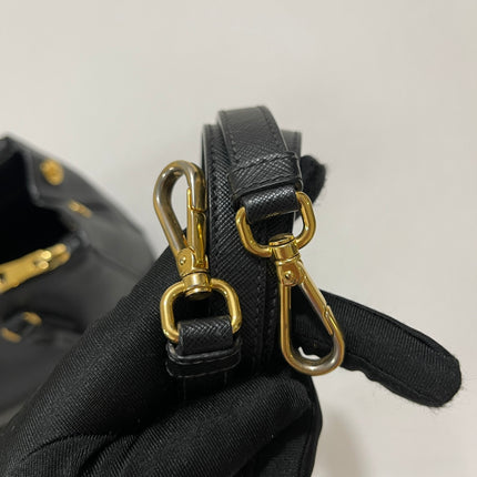 Prada Galleria Saffiano Leather Small Black Handbag with Strap