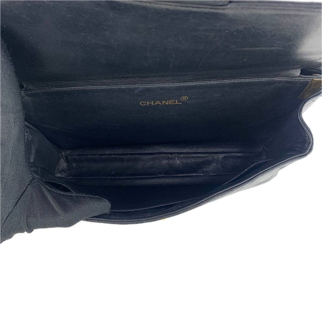 Chanel Medium Double Sided Top Handle Flap Bag Black Lambskin Leather 24k Gold Hardware