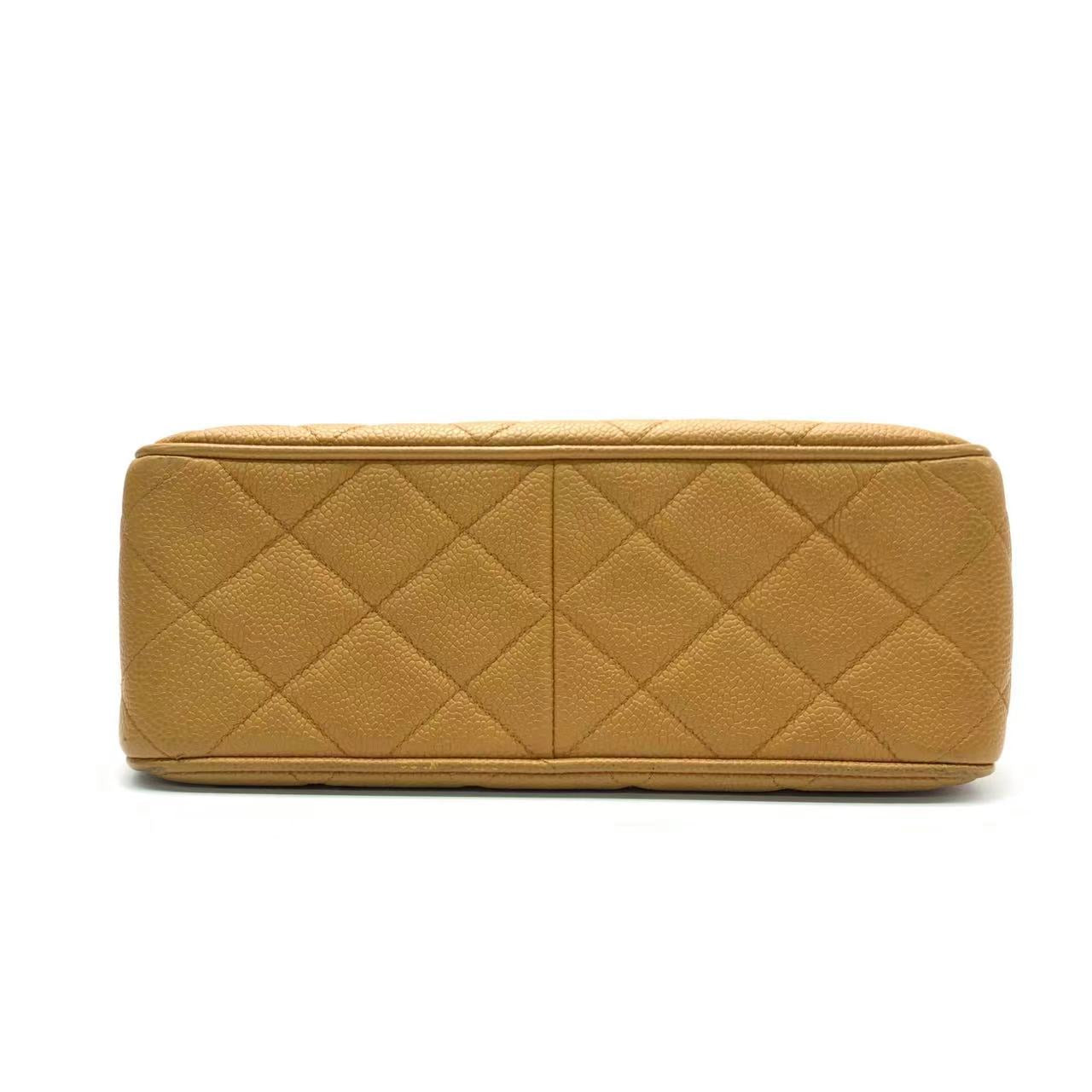 Chanel Classic Flap Vintage Camel Caviar Leather 24k Gold Plated Giant CC Logo