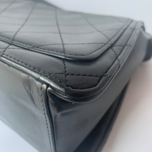 Chanel Vintage Kelly Style Black Leather Shoulder Bag Diamond Stitch Medium