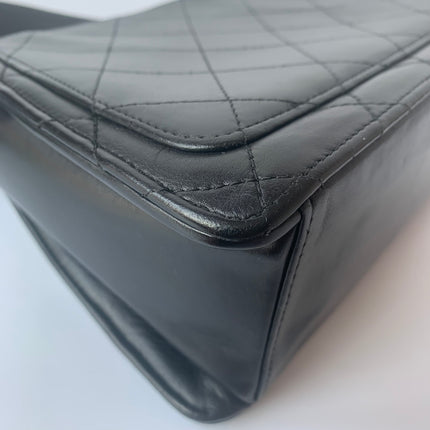 Chanel Vintage Kelly Style Black Leather Shoulder Bag Diamond Stitch Medium