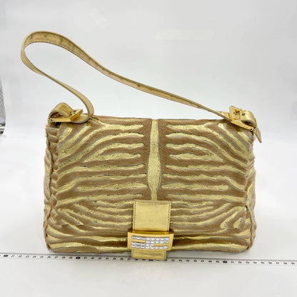 Fendi Mamma Baguette Gold Lambskin Leather Pony-style Zebra Stripes-Luxbags