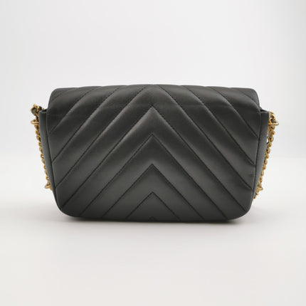 Chanel Classic Flap Mini Chevron Black Quilted Lambskin Leather Chain Around