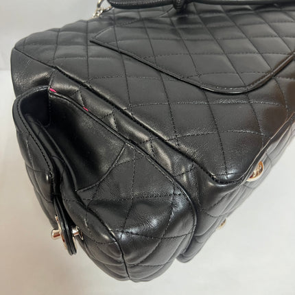 Chanel Cambon Multi-pocket Ligne Reporter Bag Large Black Calfskin Leather White Logo