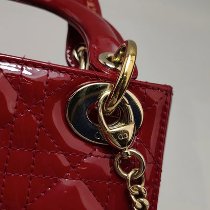 Lady Dior Mini 2019 Red Patent Leather Gold-tone Chain Strap
