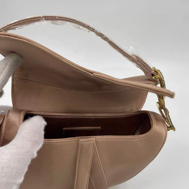 Dior Saddle Mini Pink Silk Satin with Crystal Buckle
