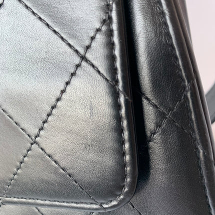 Chanel Vintage Kelly Style Black Leather Shoulder Bag Diamond Stitch Medium