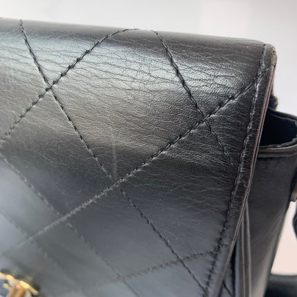 Chanel Vintage Kelly Style Black Leather Shoulder Bag Diamond Stitch Medium