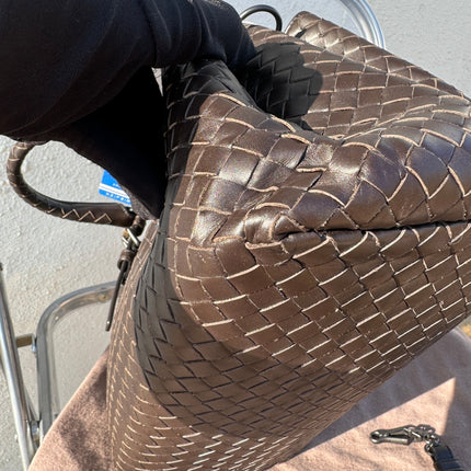 Bottega Veneta Roma Handbag Bag Intrecciato Nappa Leather Chocolate Brown Small 30cm