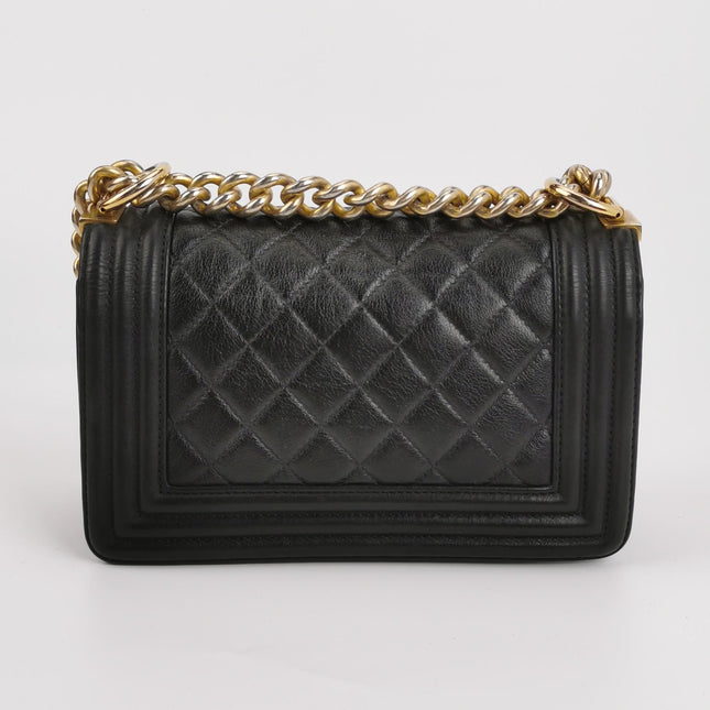 Chanel Le Boy Small Black Lambskin Leather Antiqued Gold Hardware