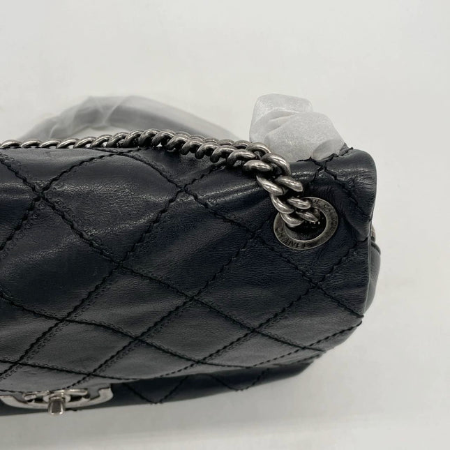 Chanel 2013 Paris-Edinburgh Large Black Flap Calfskin Leather Shoulder Bag