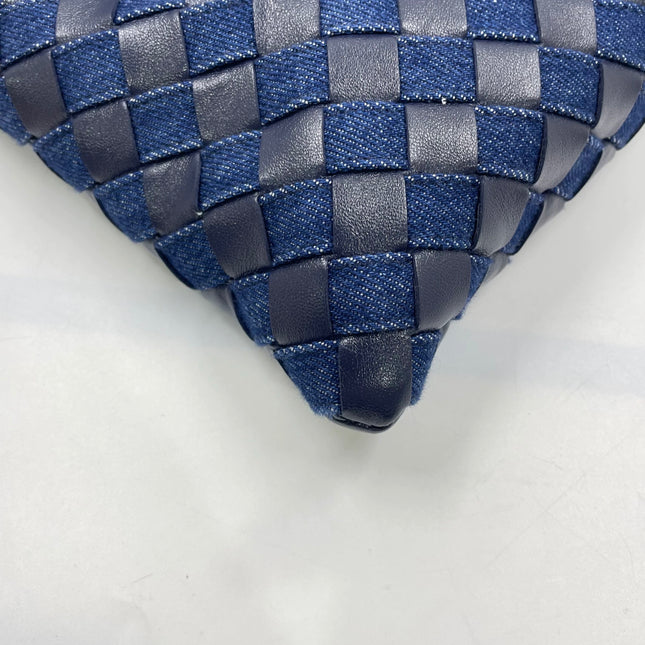 Bottega Veneta Hop Large Leather and Denim Intrecciato Navy Hobo Bag 55cm