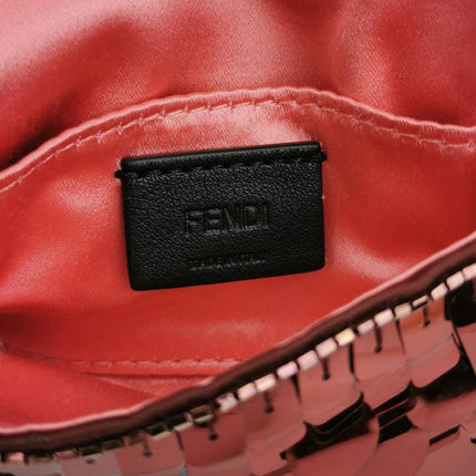 Fendi Nano Baguette Charm Red Sequins Satin Interior Chain Strap