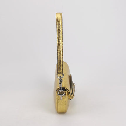 Gucci Horsebit 1955 Crackle Leather Shoulder Bag Gold Metallic