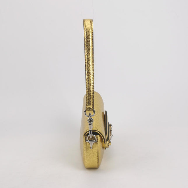 Gucci Horsebit 1955 Crackle Leather Shoulder Bag Gold Metallic