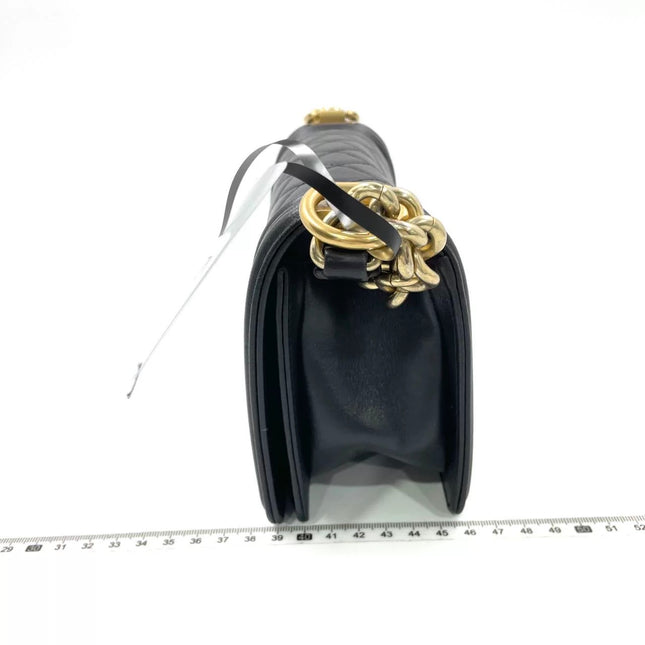 Chanel Le Boy Small Black Lambskin Leather Antiqued Gold Hardware
