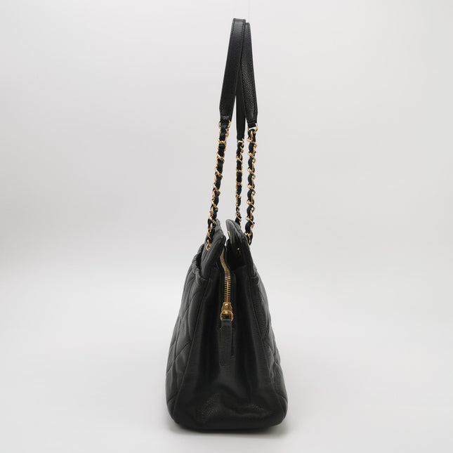 Chanel PST Petite Shopping Tote Black Caviar Leather CC Logo Gold Hardware 2012-13