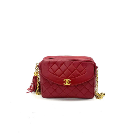 Chanel Vintage Camera Bag Red Lambskin Leather Gold Bajou Chain-Luxbags