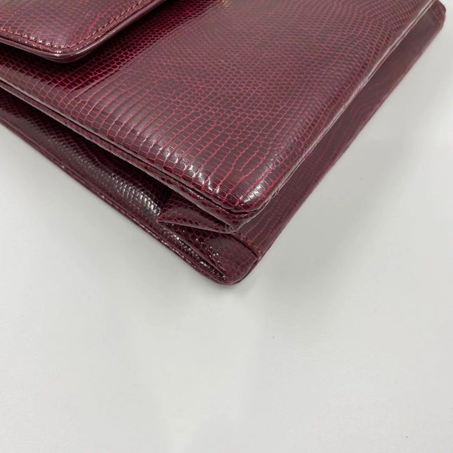 Gucci Vintage Bag Burgundy Lizard Leather Blue Lapis Lazuli Stone Gold-tone Hardware