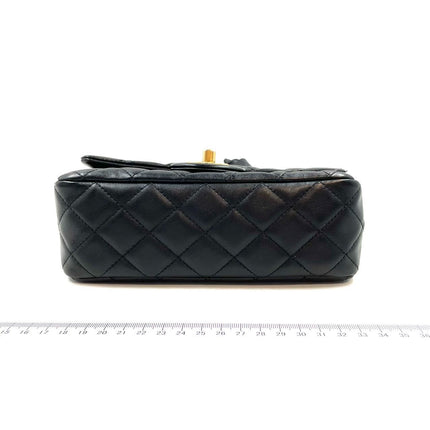 Chanel Romance Classic Flap Rectangular Mini Black Lambskin Leather Gold Hardware, 2021