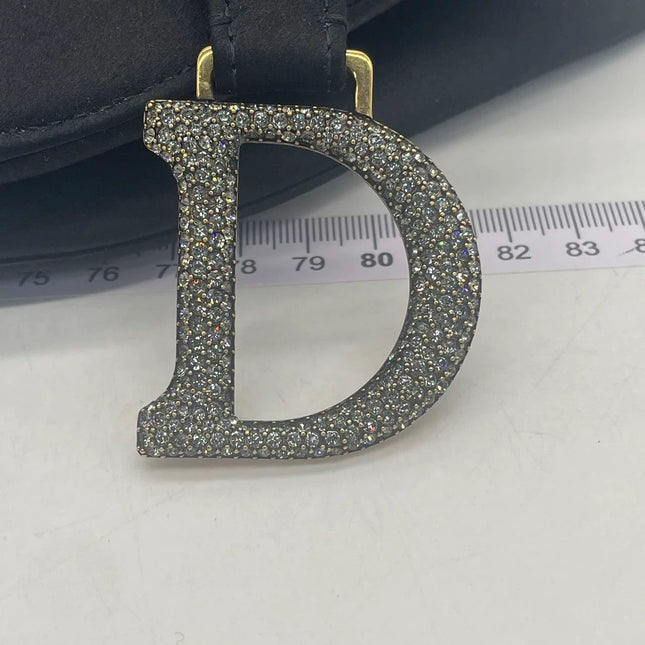 Dior Saddle Mini Silk Handbag Black with crystals
