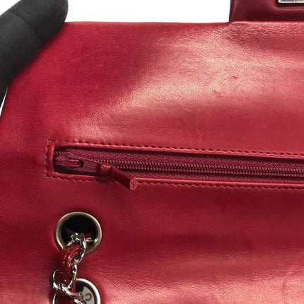 Chanel Classic Flap Medium 2012 Red Burgundy Patent Leather Silver Hardware