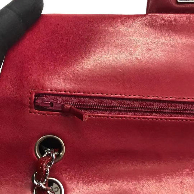 Chanel Classic Flap Medium 2012 Red Burgundy Patent Leather Silver Hardware