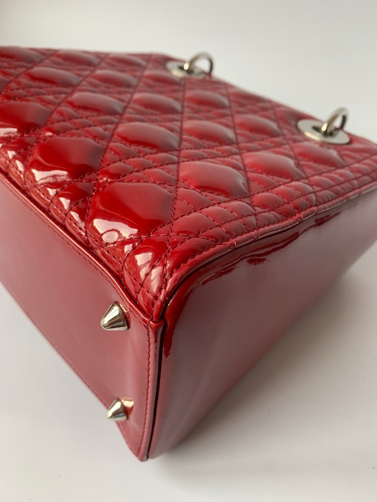 Sold Lady Dior Medium Bag Red Patent Leather