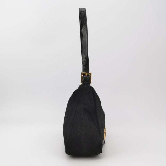Fendi Mamma Baguette Black Ponyhair Calfskin Leather Shoulder Bag