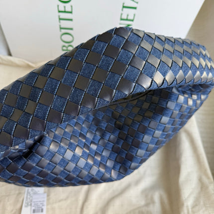 Bottega Veneta Hop Large Leather and Denim Intrecciato Navy Hobo Bag 55cm
