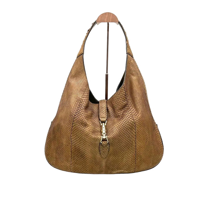 Gucci Jackie Brown Python Leather Gold Hardware-Luxbags