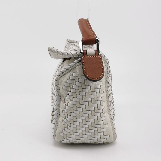Loewe Puzzle Small Leather Woven Braided White Crossbody Bag