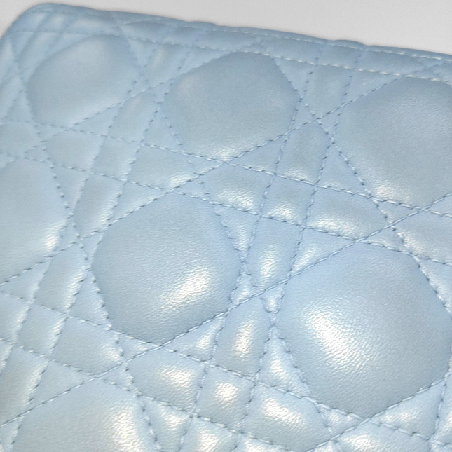 Lady Dior Mini Blue Cannage Lambskin Silver Hardware Crossbody Handbag