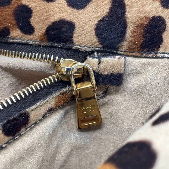 Prada Cheetah Print Large Brown Pony-style Calfskin Tote with Strap