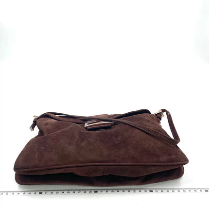 Fendi Baguette Large Dark Brown Suede Leather Shoulder Bag