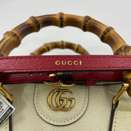 Gucci Diana Small East West Cream White Leather Bag Bamboo Handle with Strap