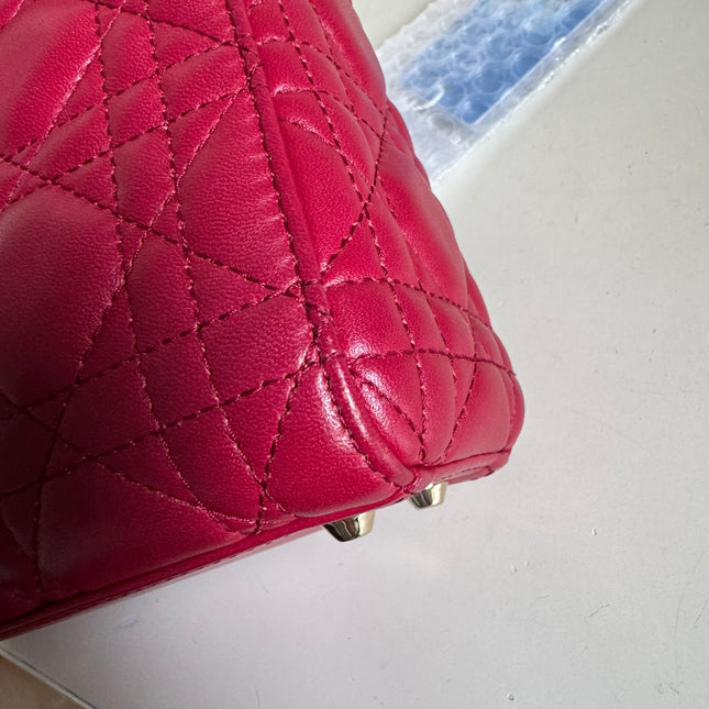 Lady Dior Mini Burgundy Lambskin Leather Gold HW Chain Strap