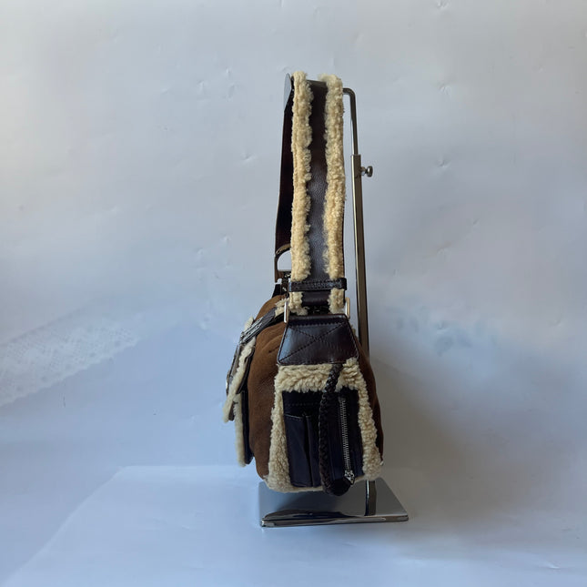 Dior Flight Medium Shoulder Bag Tan Brown Shearling